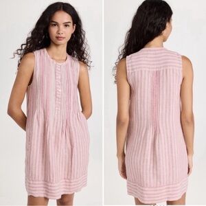 Faherty Isha Linen Dress Pink White Cinque Terre Stripe Flowy Tent